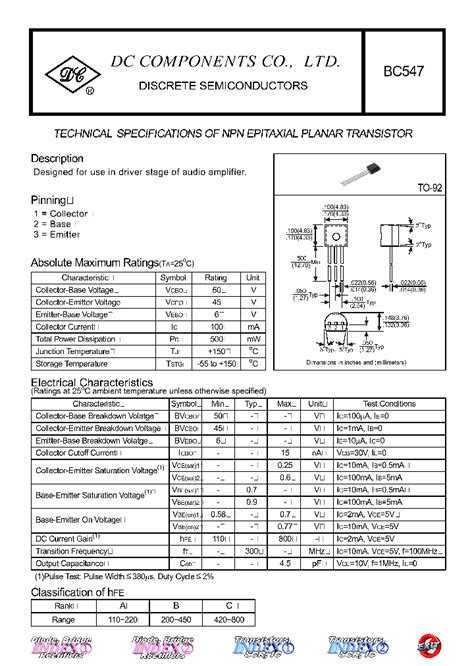 Bc547bp
 - параметры, поиск аналогов, даташиты транзистора - справочник транзисторов