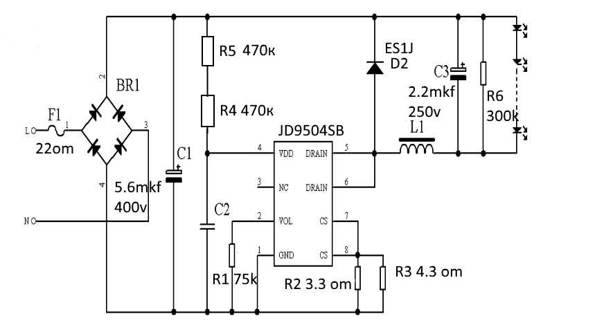 Схемы драйверов светодиодов на pt4115, qx5241 и др. микросхемах с регулятором яркости для диммируемых светодиодных светильников