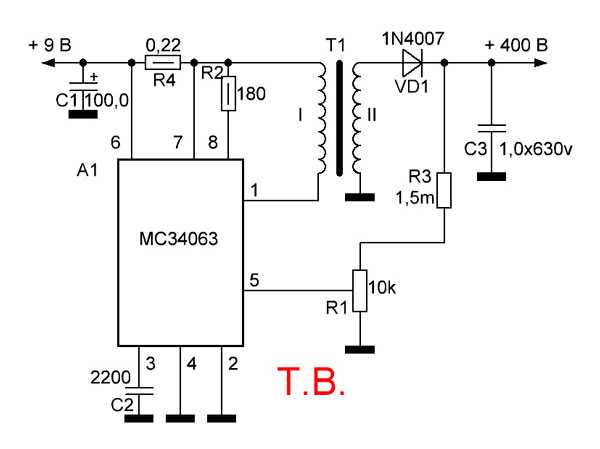 Данный драйвер светодиода на mc34063 предназначен для подключения от трех до девяти сверх ярких светодиодов Схема собрана на основе DC - DC микросхемы
