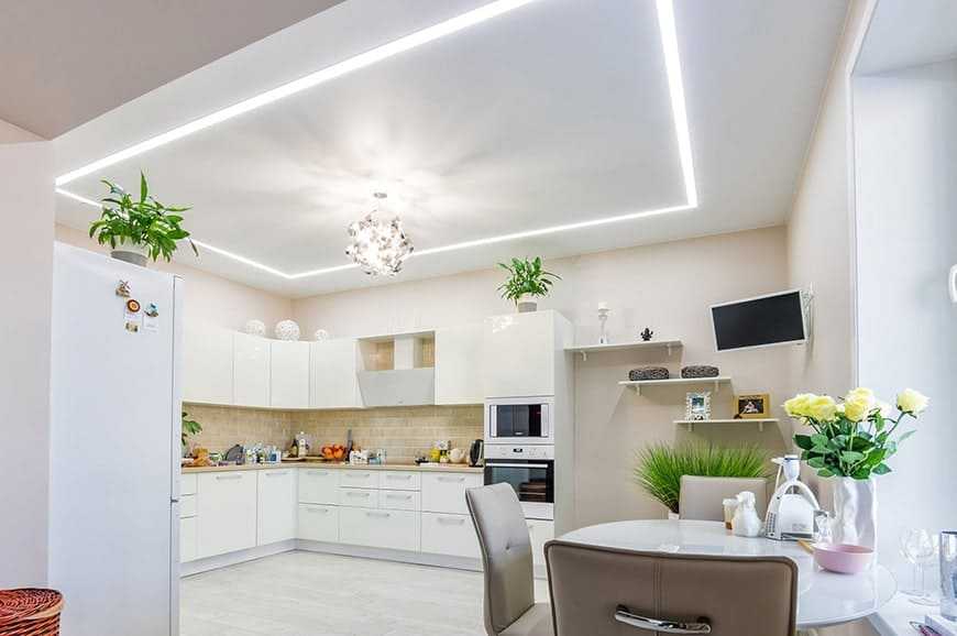 Как расположить светильники на кухне с натяжными потолками: разные варианты дизайна