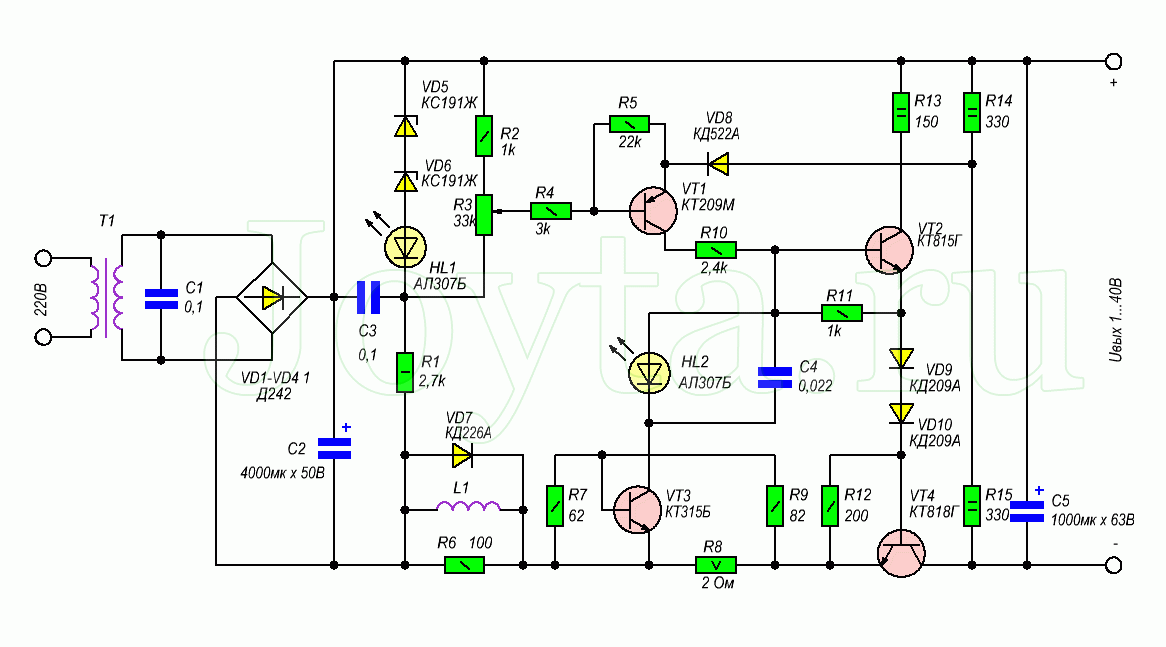 Регулируемый блок питания своими руками 0 30в схема