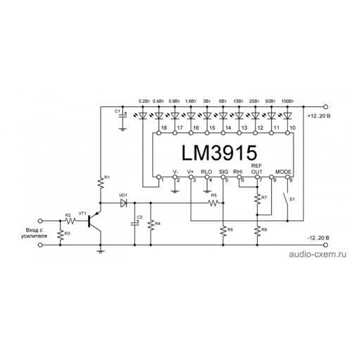 Светодиодный индикатор уровня сигнала звука на lm3915