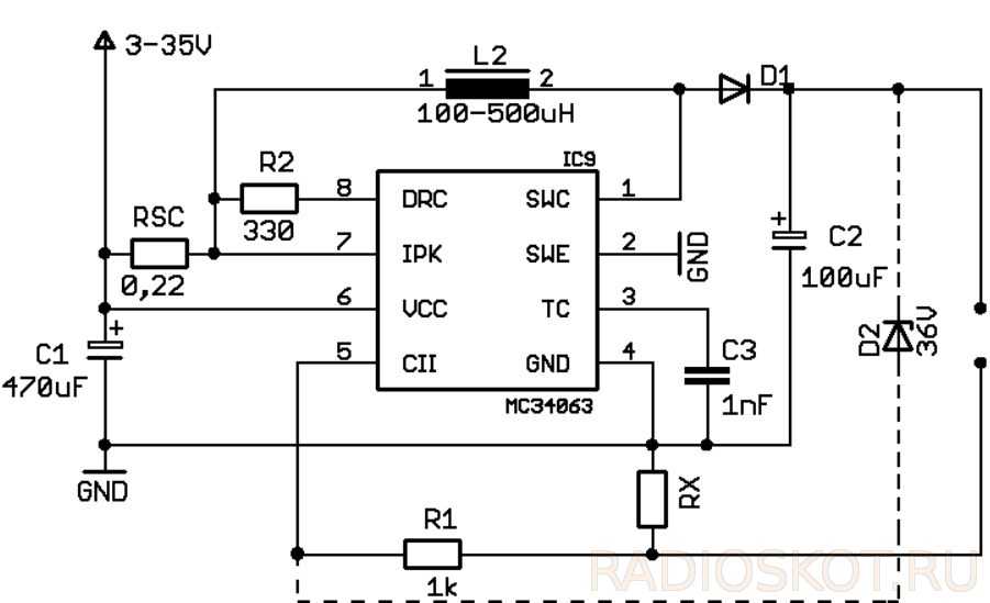 Микросхема mc34063 схема включения | практическая электроника