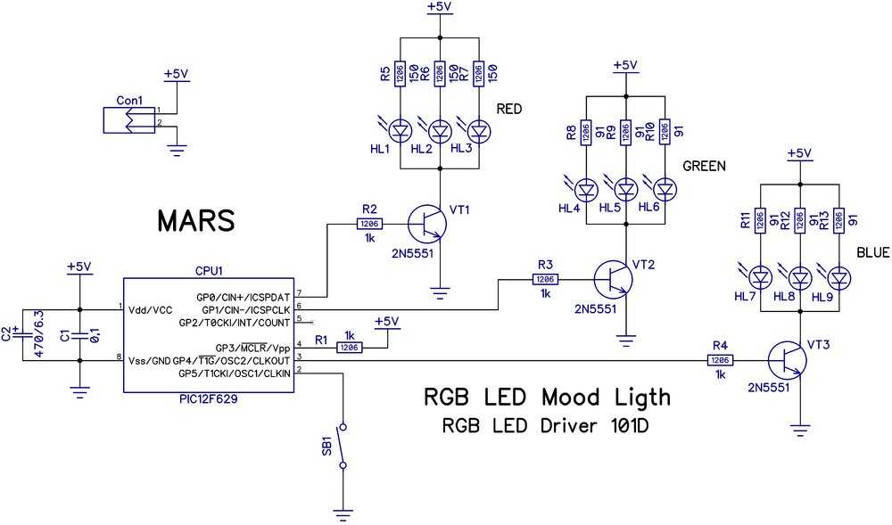 Шим-контроллер для rgb светодиодов с использованием pic pic12f629