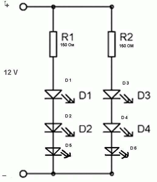 Как подключить светодиод к 12 вольтам: варианты подключения диода к аккумулятору в авто, какой нужен для этого резистор, схема включения
