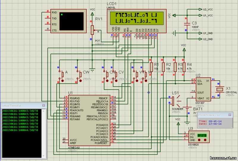 Схема часов на микроконтроллере atmega8