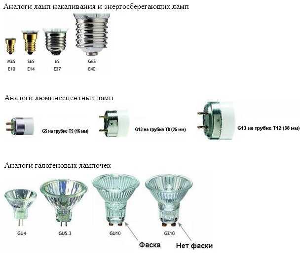 Виды и типы цоколей обычных и специфических ламп освещения