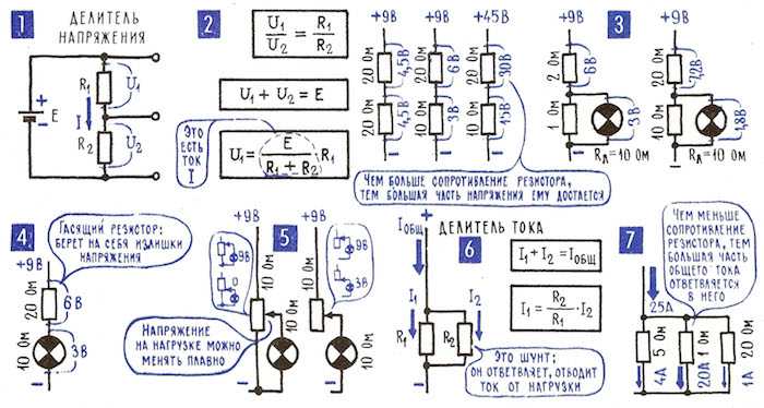 Понижение постоянного тока резистором