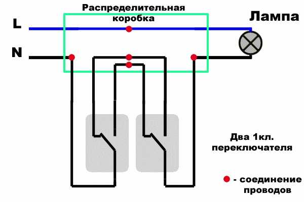 Схема проходного выключателя с двух мест