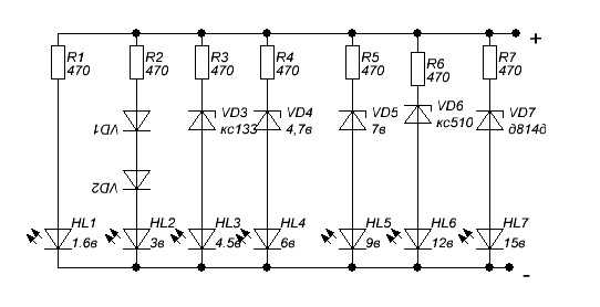 Как сделать индикатор напряжения на светодиодах для сети 220в, простая схема индикатора напряжения в сети