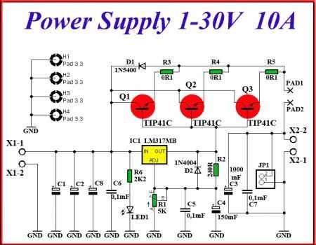 Эта схема мощного блока питания на 12 вольт вырабатывает ток нагрузки до 5 ампер В схеме блока питания применен трех выводной интегральный стабилизатор