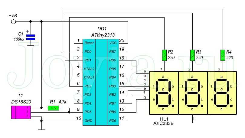 Схема цифровой термометр с выносным датчиком своими руками. электронный термометр с выносным датчиком ds18b20 на микроконтроллере attiny2313