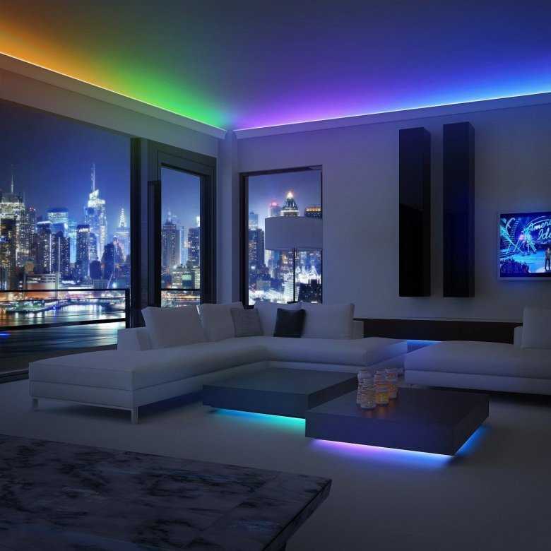 Светодиодная подсветка в комнате лентой - 13 фото