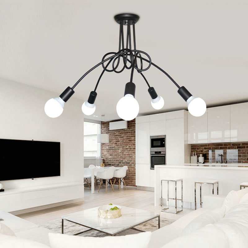 Люстры в стиле loft (49 фото): большие светильники-пауки в интерьере гостиной и дизайнерские белые и черные модели из труб
