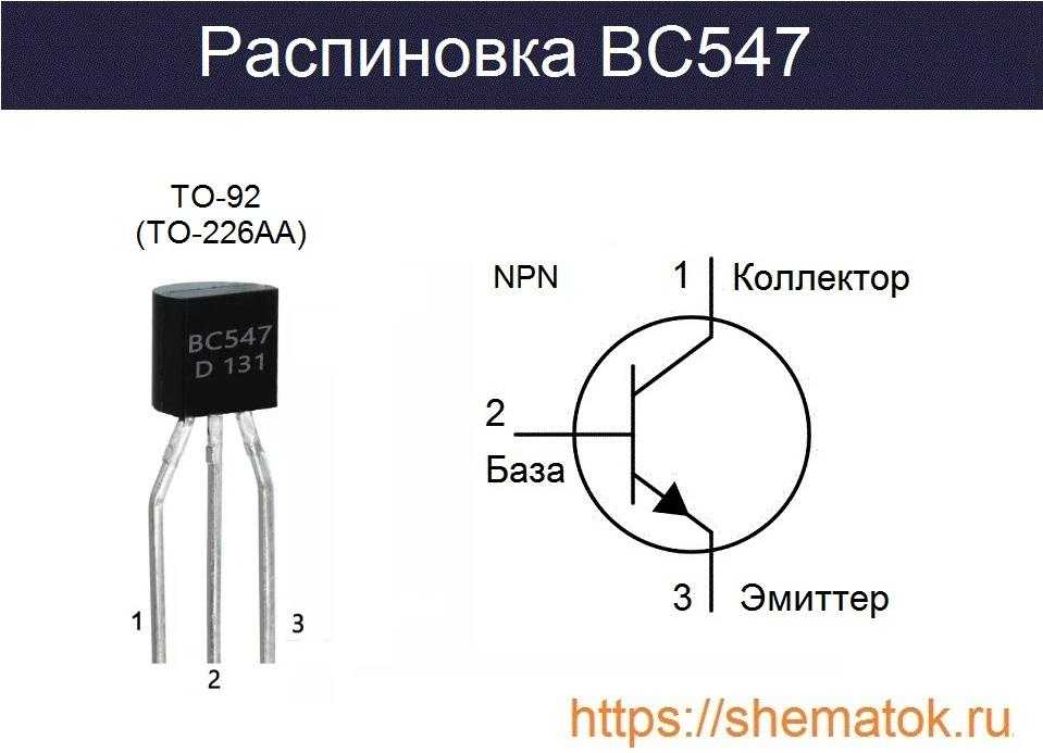 BC547 – это биполярный NPN высокочастотный транзистор общего применения Параметры транзистора BC547 Напряжение коллектор-база Uкбо (max): 50В Напряжение